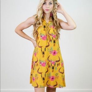 Mustard Bullhead Necktie Dress